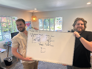 A photo of the Constructable engineering team whiteboarding together